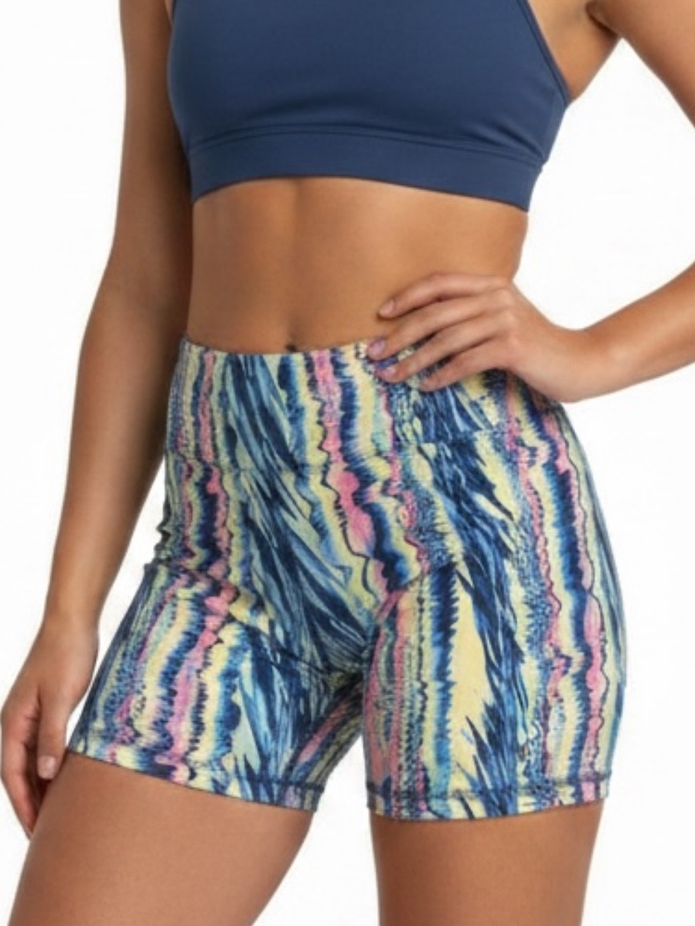 DSG Girls Multicolor Blue Pink Yellow Wave Print Athletic Shorts